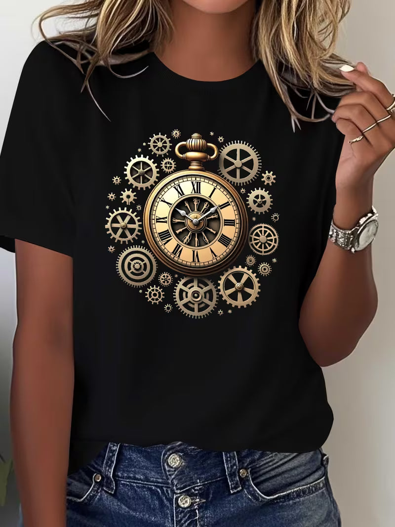 Steampunk - Női Mechanikus Fogaskerekes Zsebóra Póló