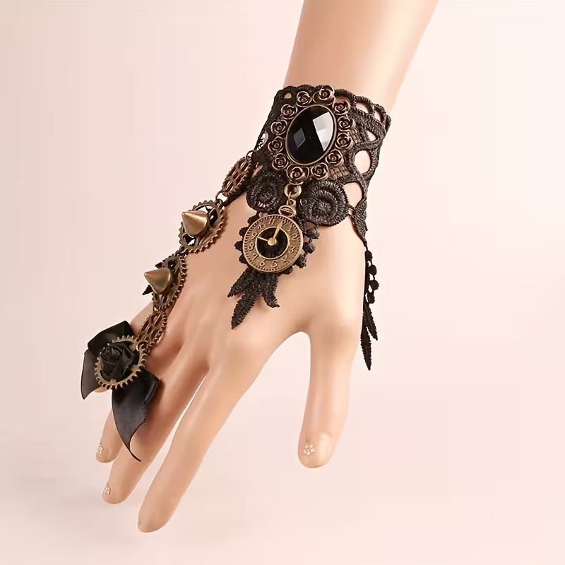 Steampunk - karkötő és gyűrű szett, fogaskerékbe integrált lánc