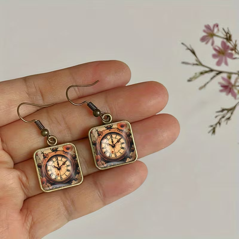 Steampunk - óra négyzet alakú fülbevaló
