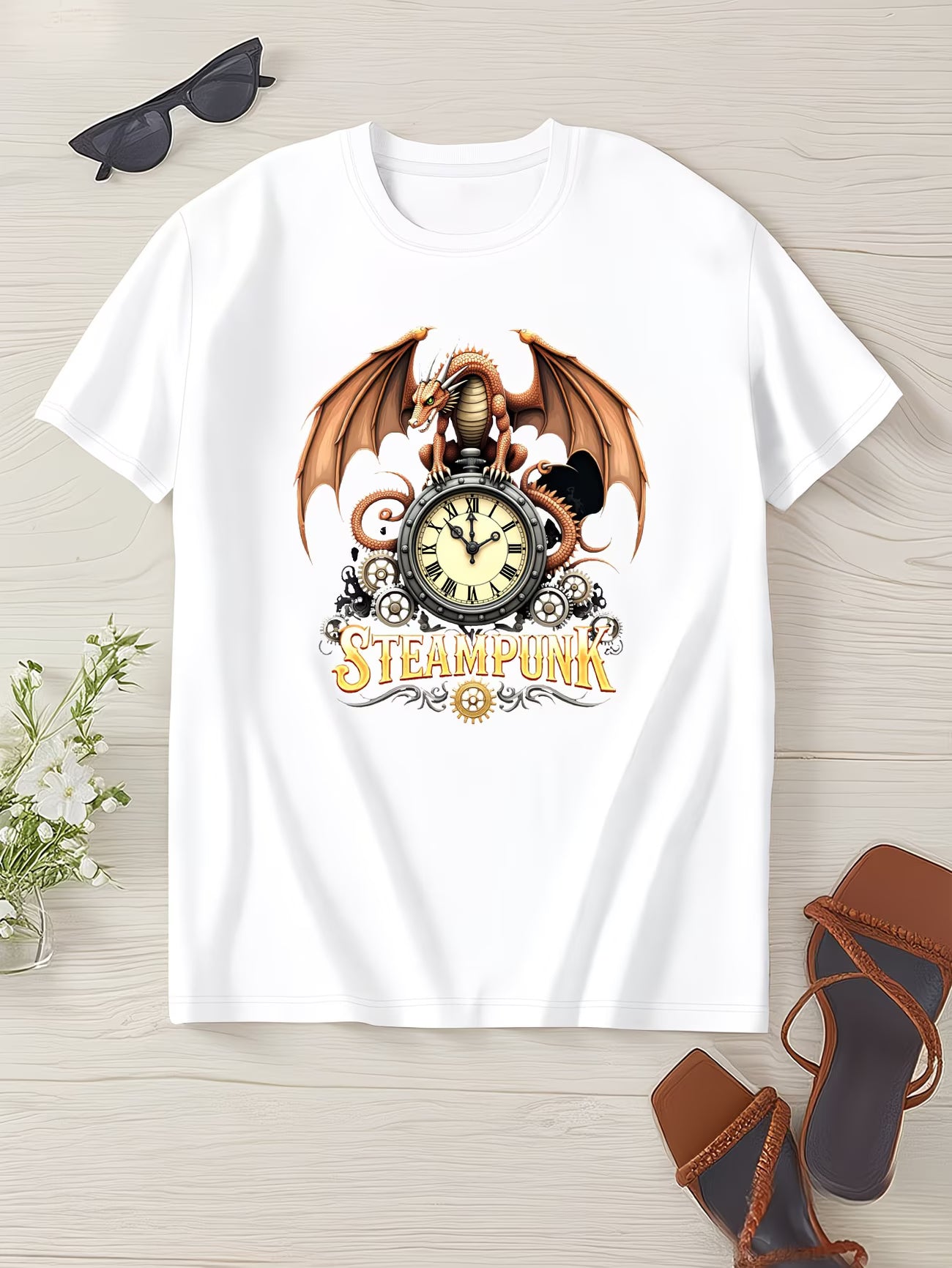 Steampunk - Női Pure póló fantázia és sárkányóra mintával
