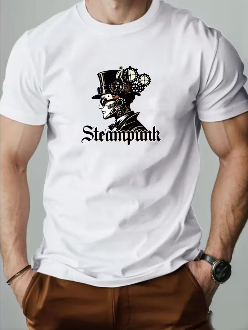 Steampunk - Férfi mintás nyári hétköznapi kereknyakú rövid ujjú póló
