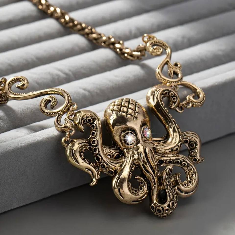 Steampunk - Polip medál nyaklánc, ezüst, cink ötvözet
