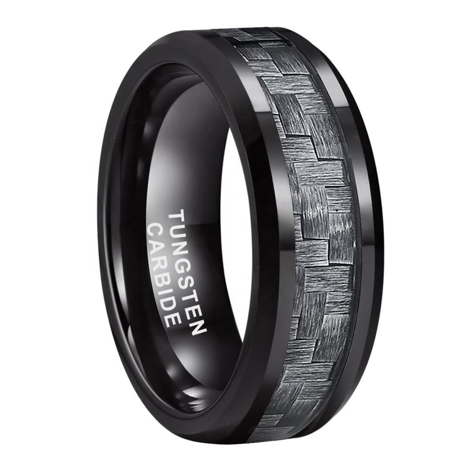 Steampunk Engagement – Karbonbetétes fekete, tungsten gyűrű, 9.5 - ös méret