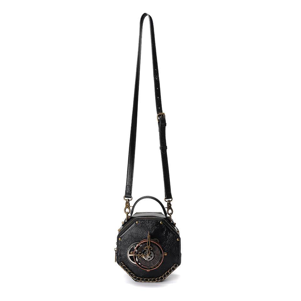 Steampunk - Óra cosplay crossbody táska, vegánbőr, 18x10x18cm