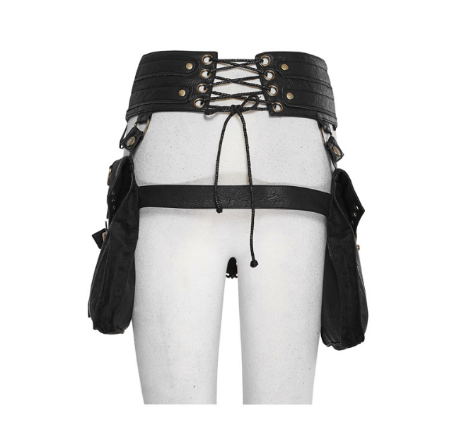 Steampunk - Keresztes corset derékzsák, bőr, fekete