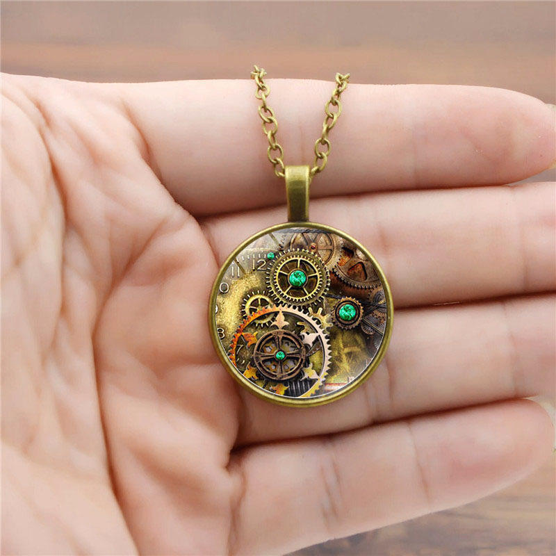 Steampunk Gemstone – Óraszerkezetes köves nyaklánc,ancient bronz