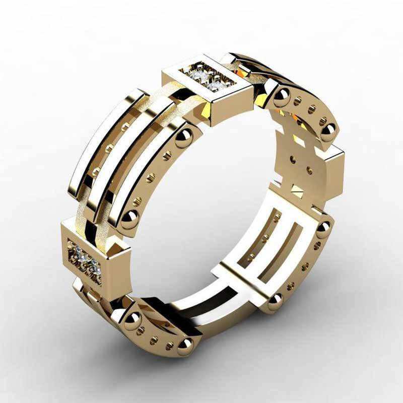 Steampunk - Kétszínű geometrikus ötvözetű gyűrű, arany, 7-es