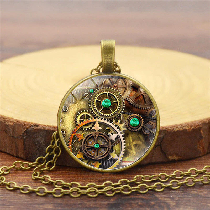 Steampunk Gemstone – Óraszerkezetes köves nyaklánc, fekete