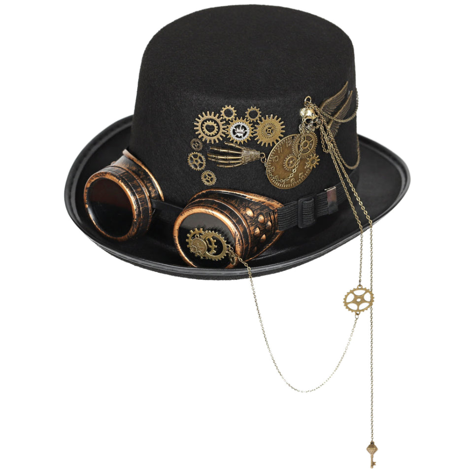 Steampunk - Deluxe kalap és szemüveg, viktoriánus, fekete