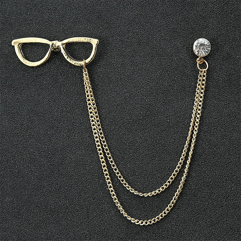 Steampunk - Férfi láncos hajtóka bross, szemüveg