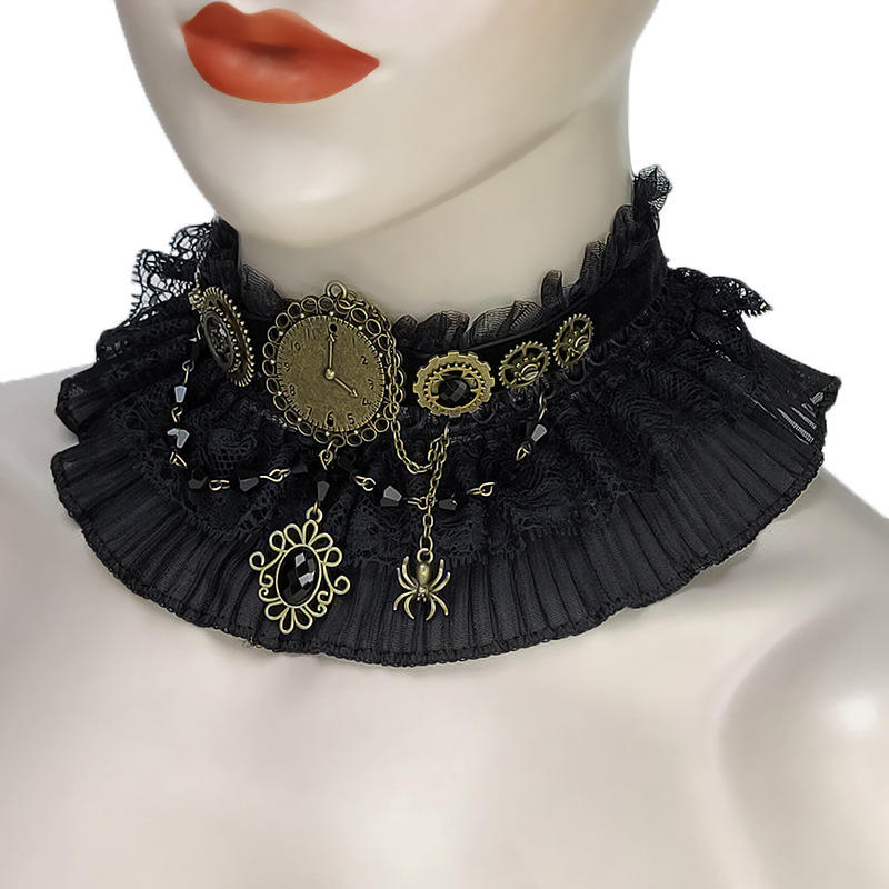 Steampunk - Gótikus, viktoriánus csipkés fogaskerék nyaklánc, choker