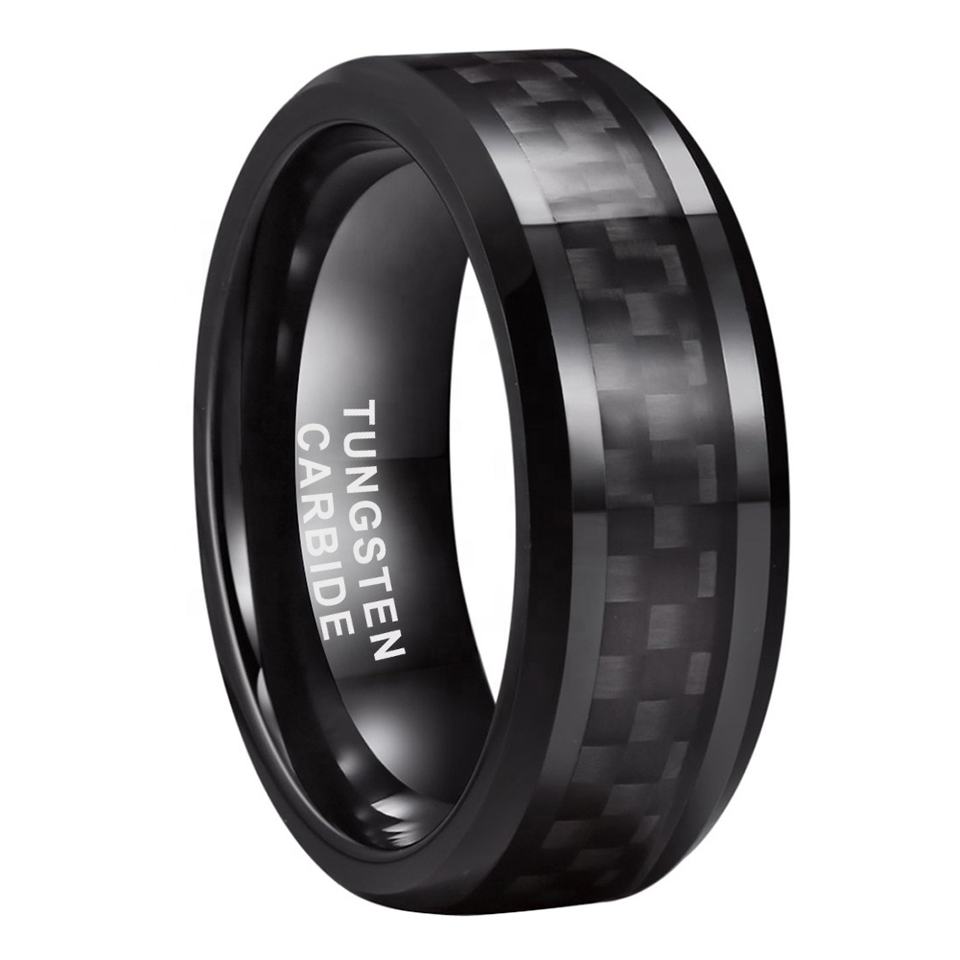 Steampunk - Coolstyle, tungsten gyűrű, fekete carbon fiber berakás, 8mm, fekete, 8-as