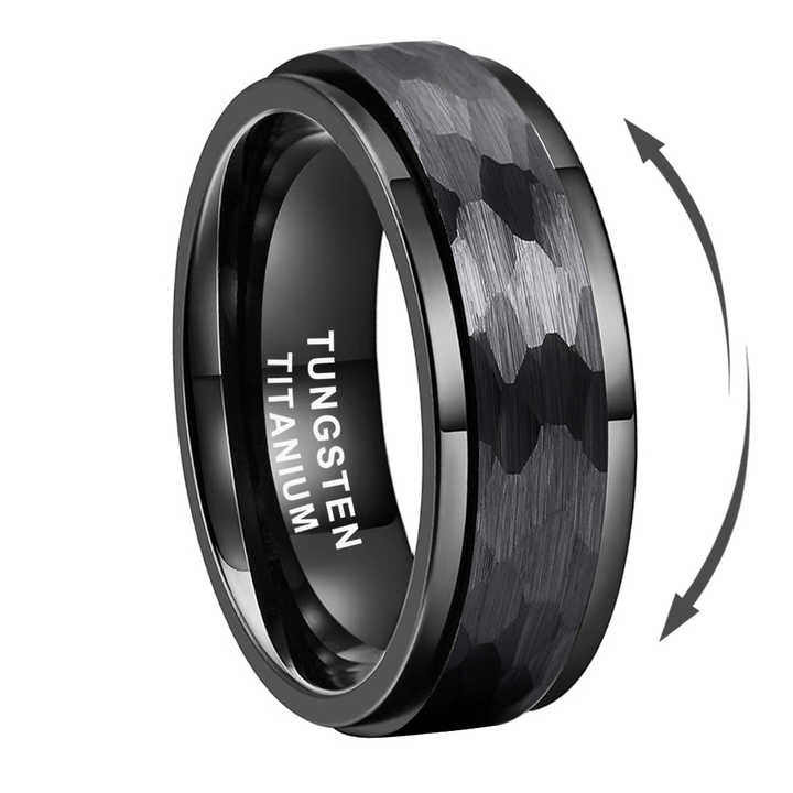 Steampunk - Hammered, tungsten fidget gyűrű, 8mm, fekete, 9-es