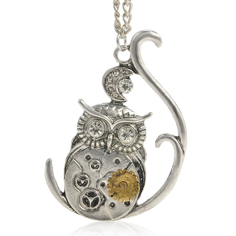 Steampunk - Fogaskerekes, bagoly formájú, medál és nyaklánc