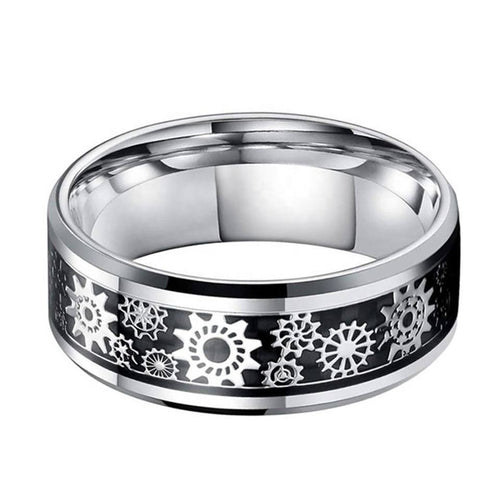 Steampunk - Coolstyle, steampunk fogaskerék carbon fiber gyűrű, 8mm, fekete, 8-as