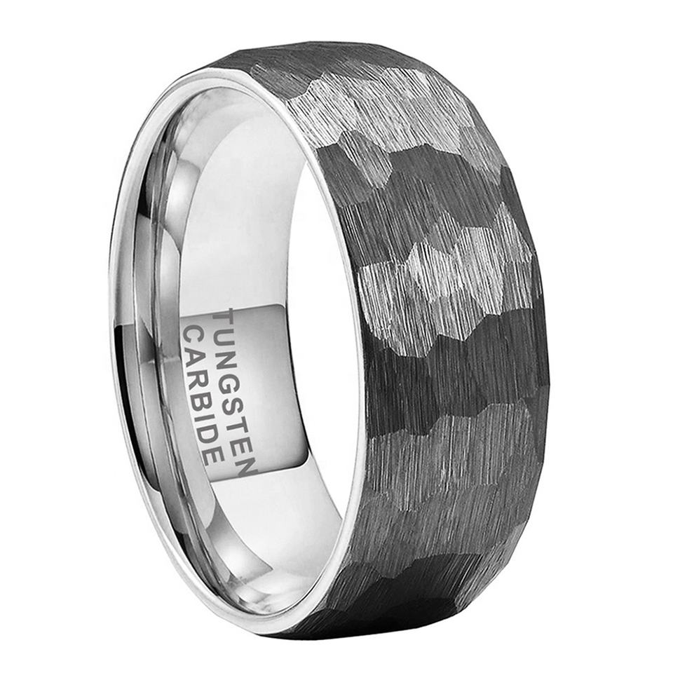 Steampunk - Coolstyle, domború kalapált tungsten carbide gyűrű, 8mm, fekete, 8-as