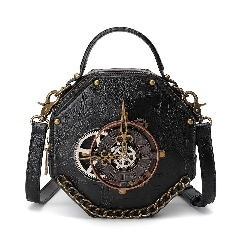 Steampunk - Óra cosplay crossbody táska, vegánbőr, 18x10x18cm