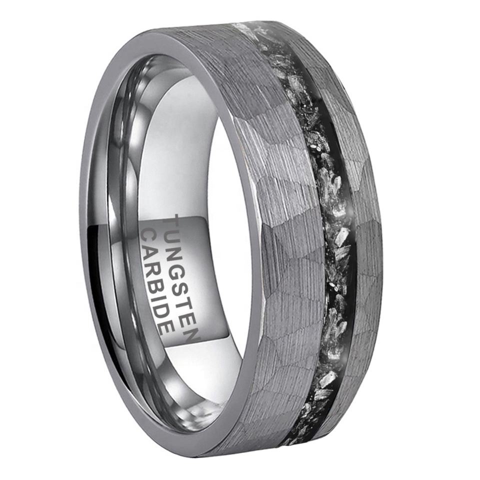 Steampunk Hammered – Meteorbetétes, tungsten gyűrű, 10 - es méret, ezüst