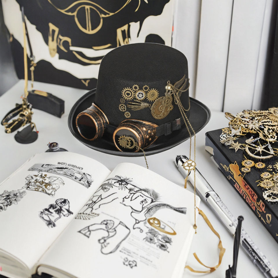 Steampunk - Deluxe kalap és szemüveg, viktoriánus, fekete