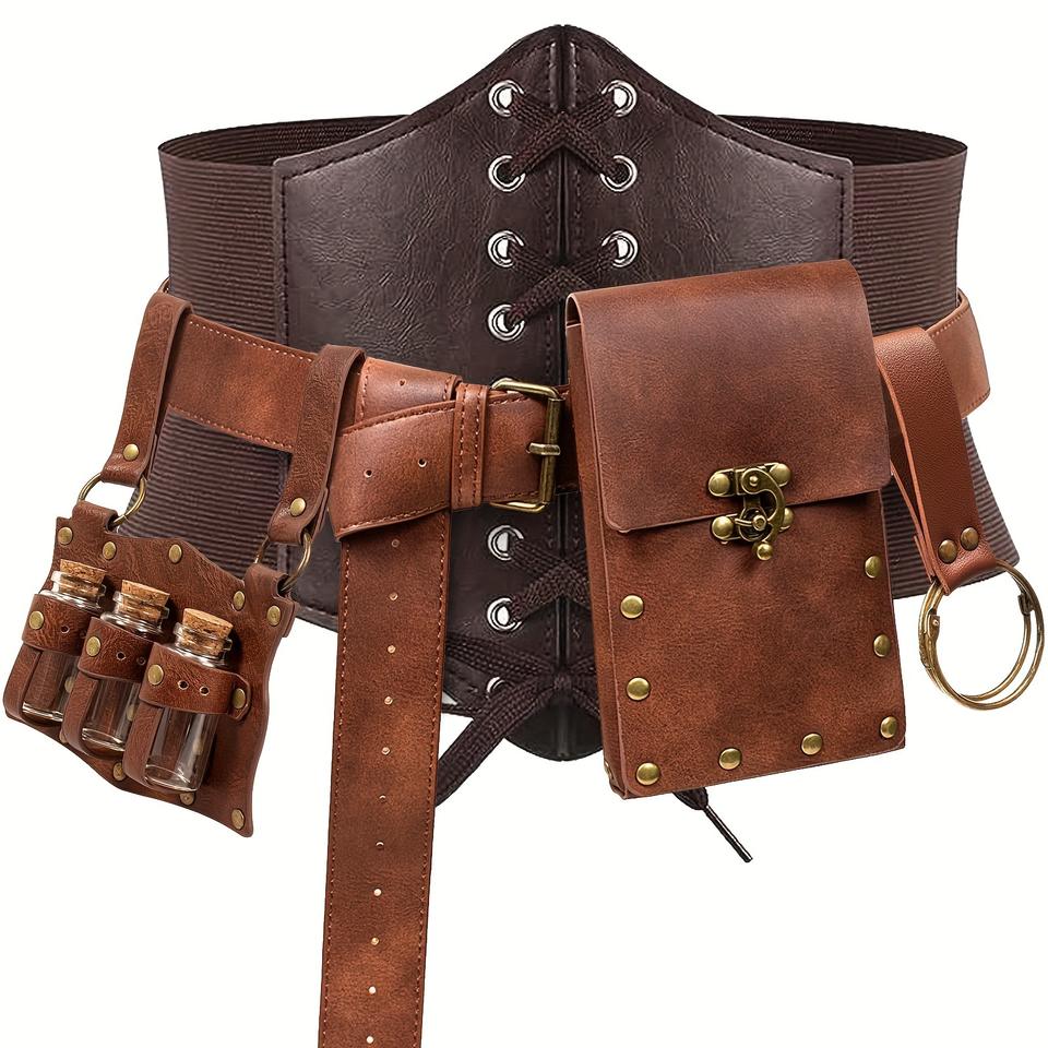 Steampunk - Vegánbőr telefonos övtáska, középkori cosplay, barna