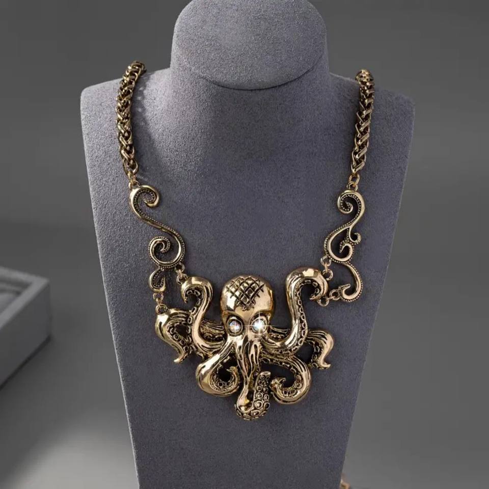 Steampunk - Polip medál nyaklánc, ezüst, cink ötvözet