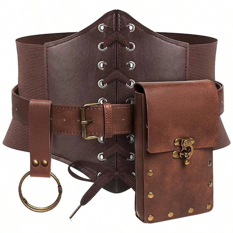 Steampunk - Vegánbőr telefonos övtáska, középkori cosplay, barna