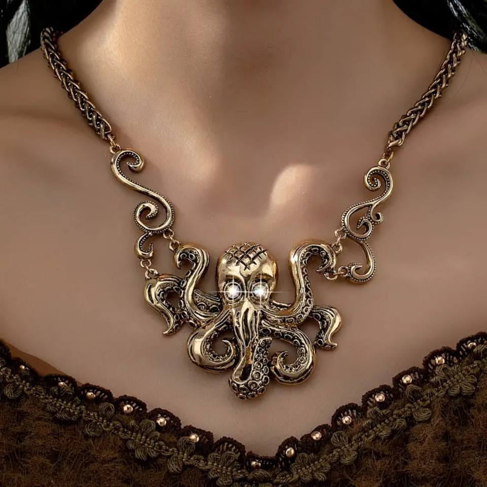 Steampunk - Polip medál nyaklánc, ezüst, cink ötvözet
