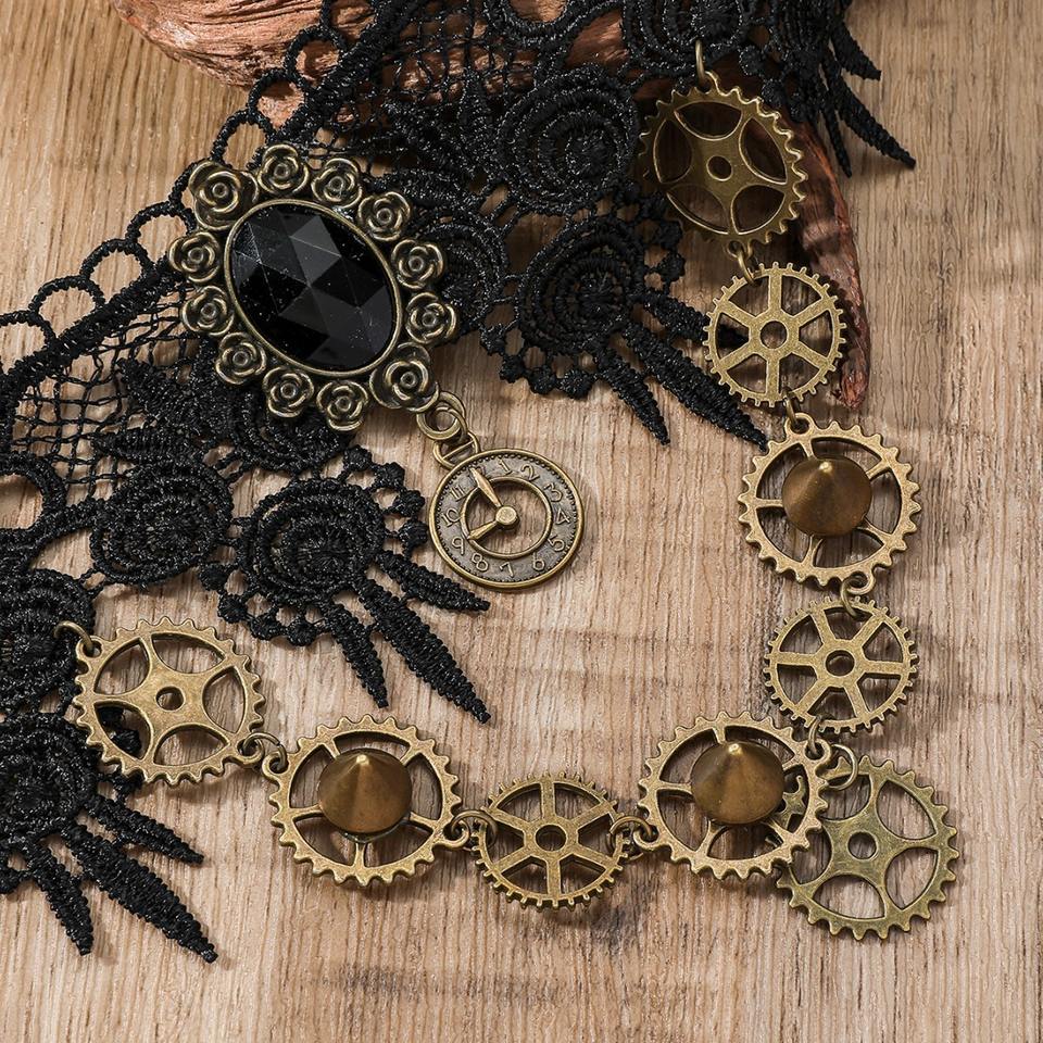 Steampunk - Csipkés fogaskerék choker nyaklánc, gótikus