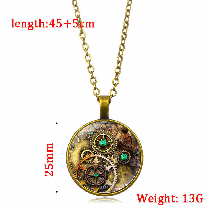 Steampunk Gemstone – Óraszerkezetes köves nyaklánc,ancient bronz