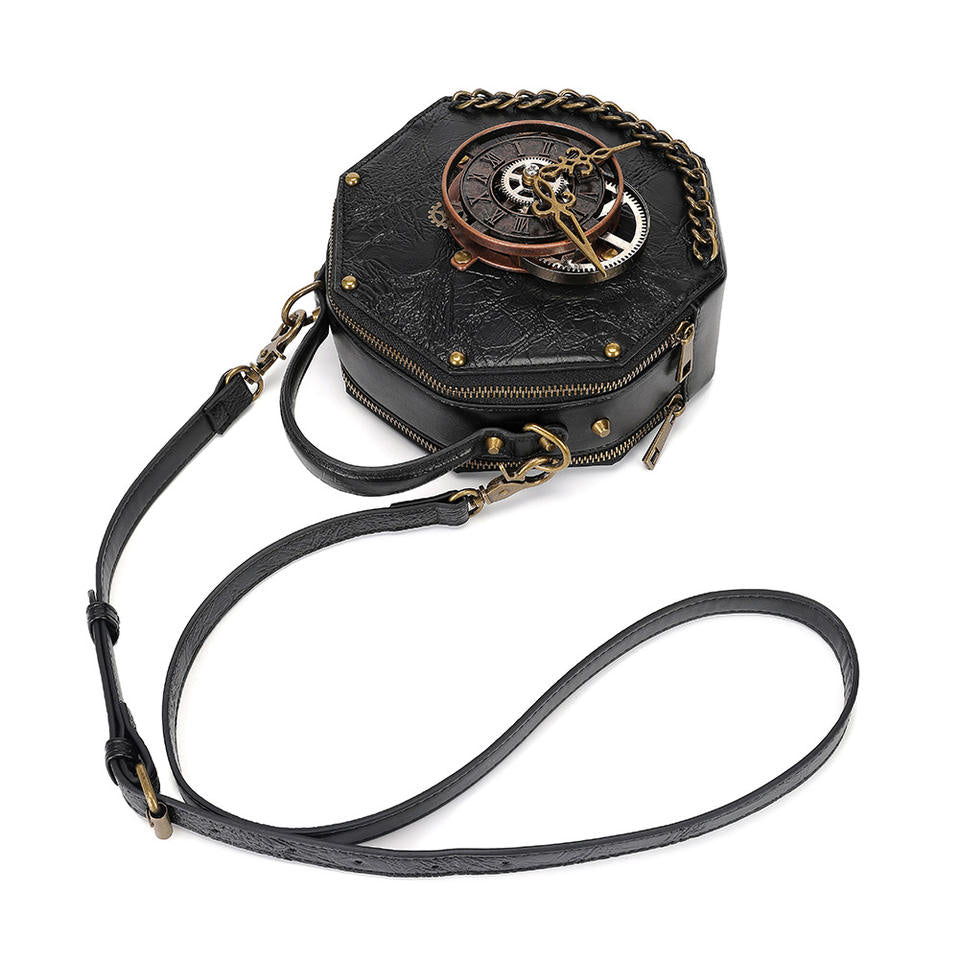 Steampunk - Óra cosplay crossbody táska, vegánbőr, 18x10x18cm