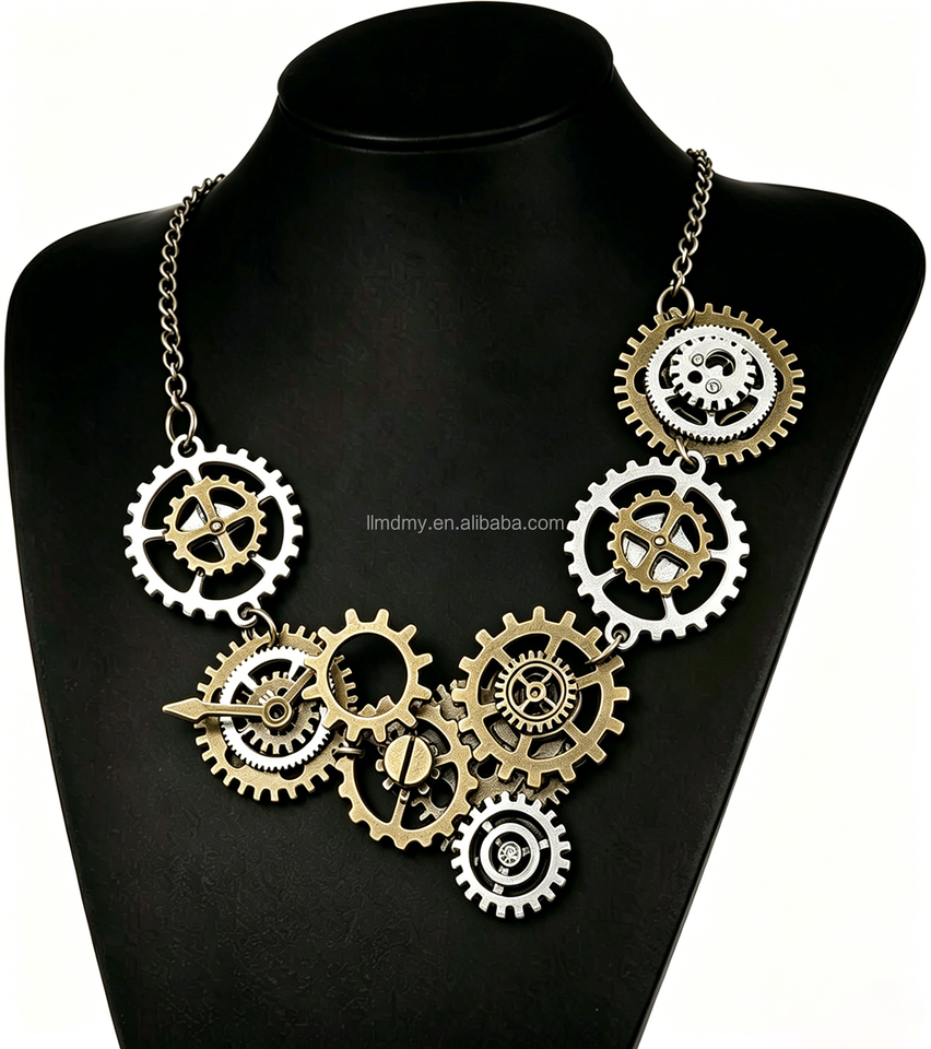 Steampunk - fogaskerekes nagy, réz-barna hosszú nyaklánc, ~75cm