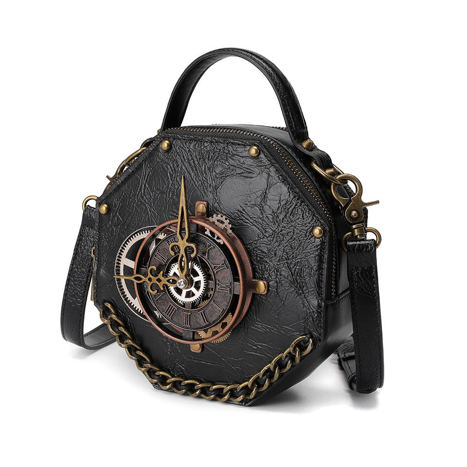 Steampunk - Óra cosplay crossbody táska, vegánbőr, 18x10x18cm