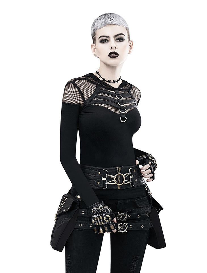 Steampunk - Keresztes corset derékzsák, bőr, fekete