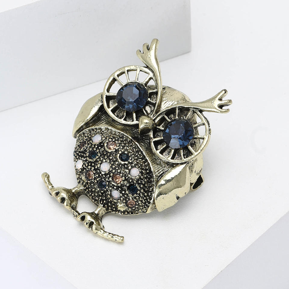 Steampunk - Bagoly bross, kő díszítéssel, ezüst