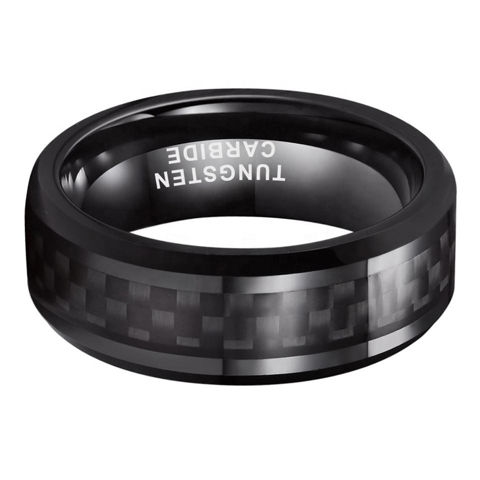 Steampunk - Coolstyle, tungsten gyűrű, fekete carbon fiber berakás, 8mm, fekete, 8-as