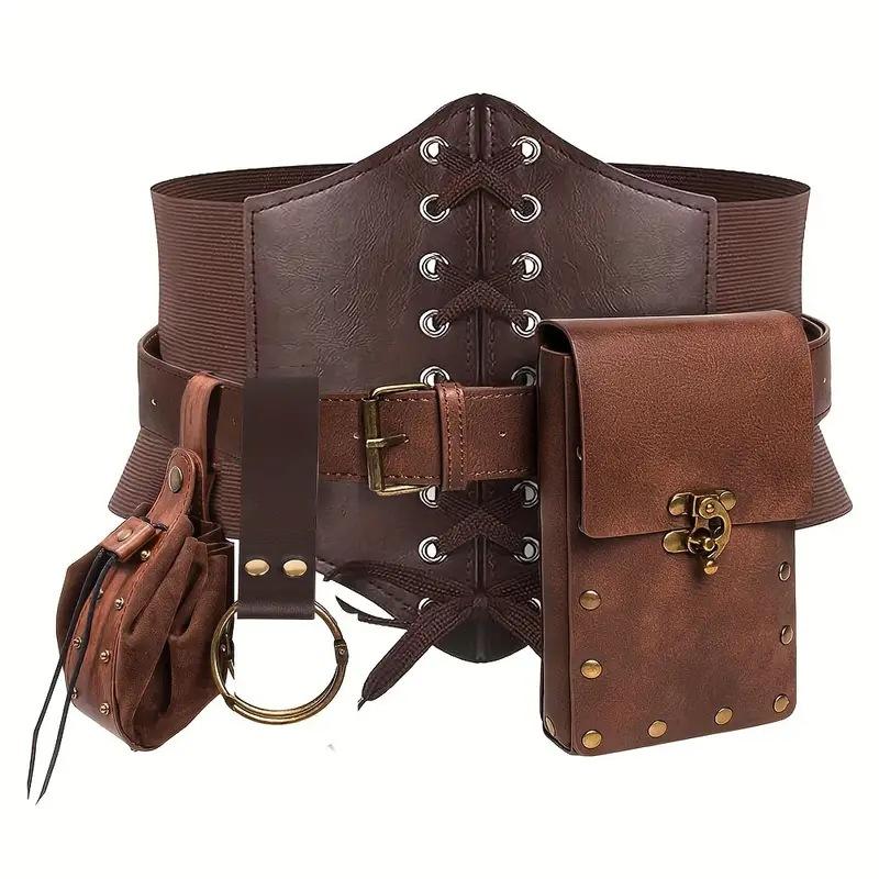 Steampunk - Vegánbőr telefonos övtáska, középkori cosplay, barna