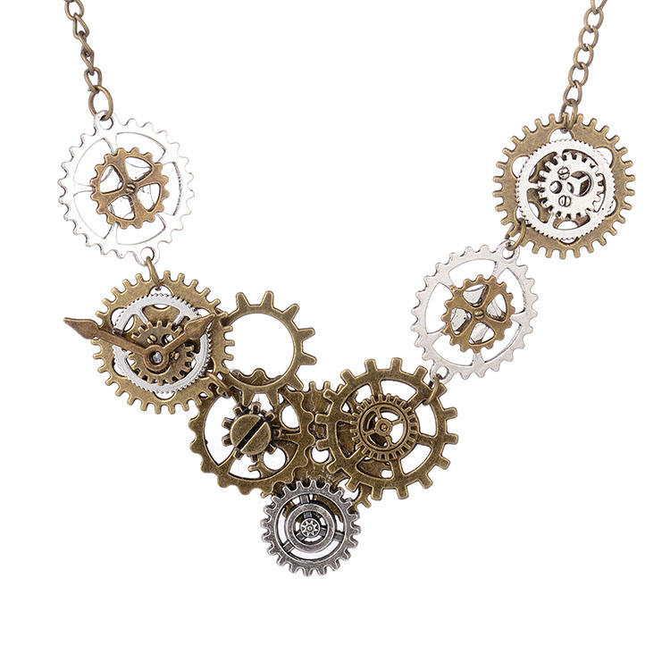 Steampunk - Fogaskerék óra, nyaklánc medál, antik arany