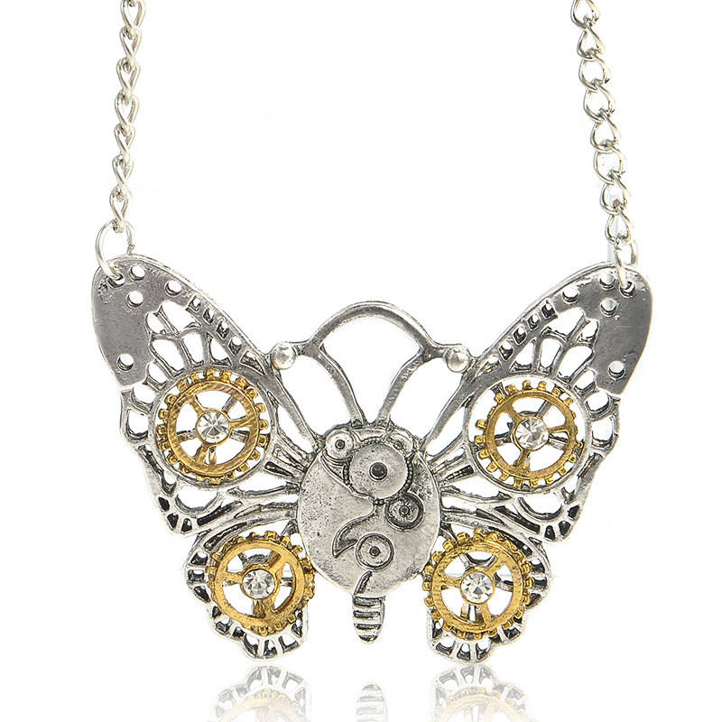 Steampunk - Fogaskerekes, pillangó formájú, medál és nyaklánc