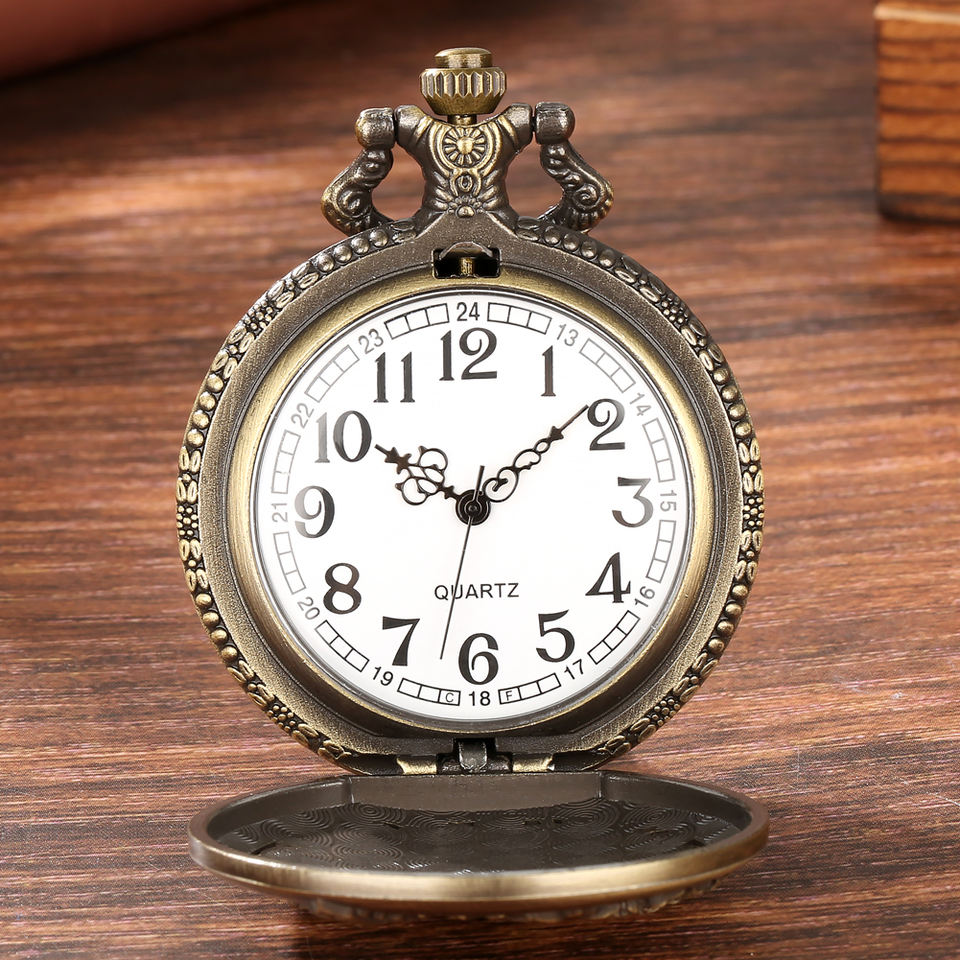 Steampunk - Üreges fogaskerekes zsebóra, lánccal, bronz