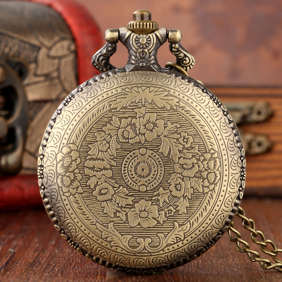 Steampunk - Üreges fogaskerekes zsebóra, lánccal, bronz