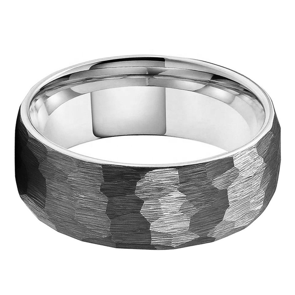 Steampunk - Coolstyle, domború kalapált tungsten carbide gyűrű, 8mm, fekete, 8-as