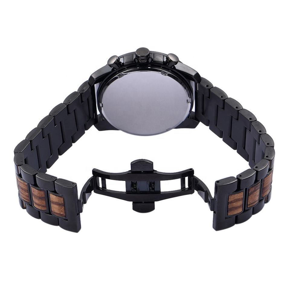 Steampunk - Luxury Wood óra, sport kronográf, kvarc, fa, fekete