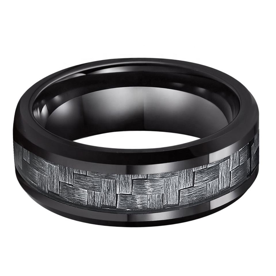 Steampunk Engagement – Karbonbetétes fekete, tungsten gyűrű, 9.5 - ös méret