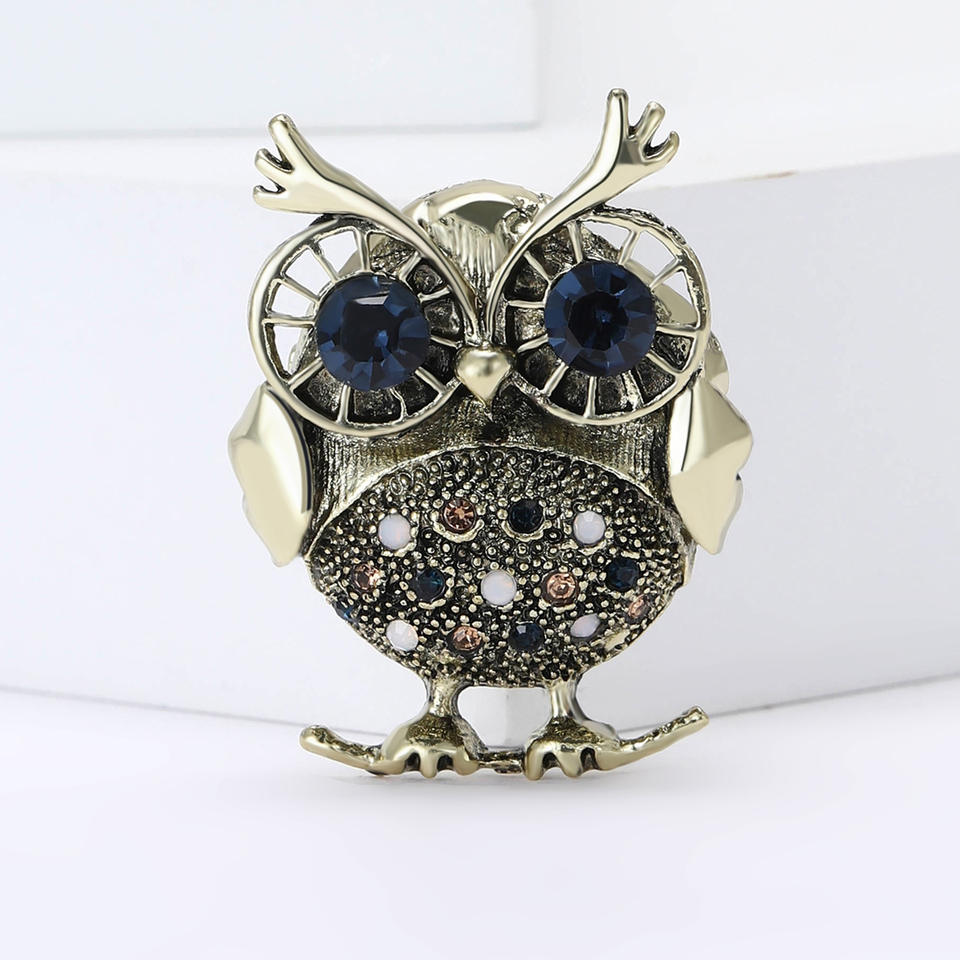 Steampunk - Bagoly bross, kő díszítéssel, ezüst