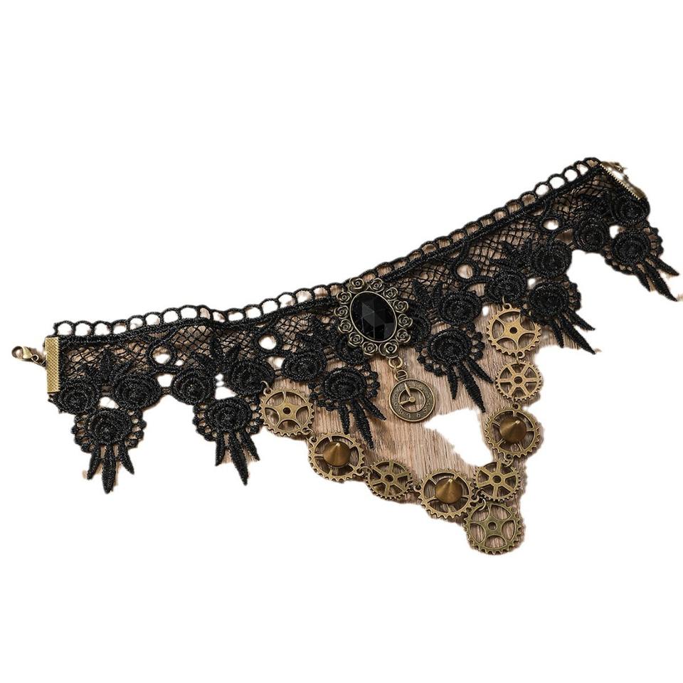 Steampunk - Csipkés fogaskerék choker nyaklánc, gótikus