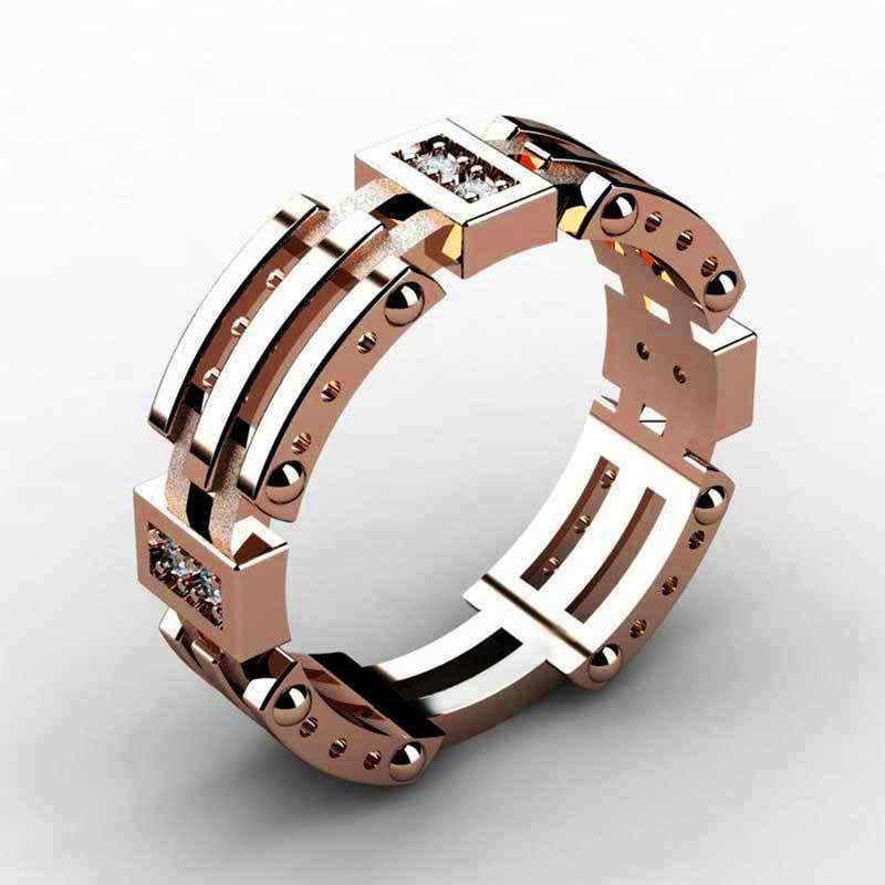 Steampunk - Kétszínű geometrikus ötvözetű gyűrű, arany, 7-es