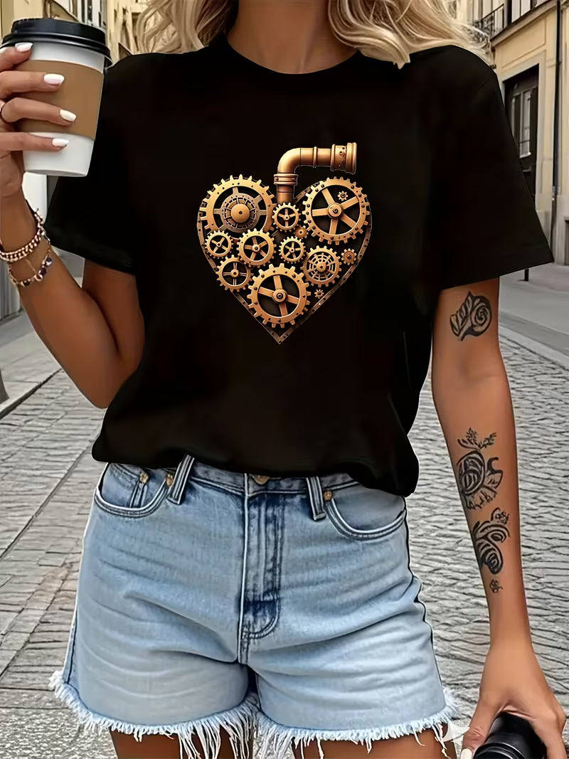 Steampunk - Női Fogaskerék mintás Póló