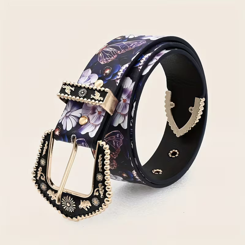 Steampunk - Női vintage öv virág- és pillangómintával