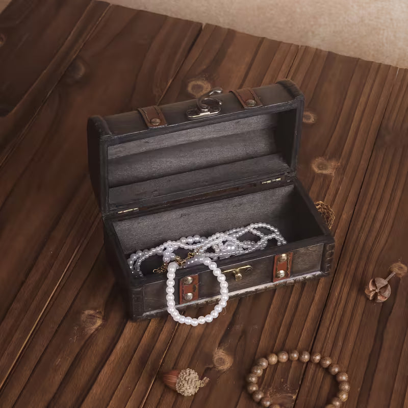 Steampunk - Vintage Sötétfa Kincsesláda Bőr Fogantyúval
