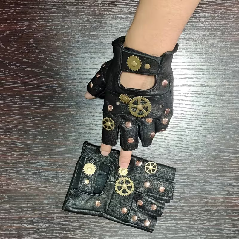 Steampunk - Ujjatlan Kesztyű Műbőr Fém Fogaskerekekkel
